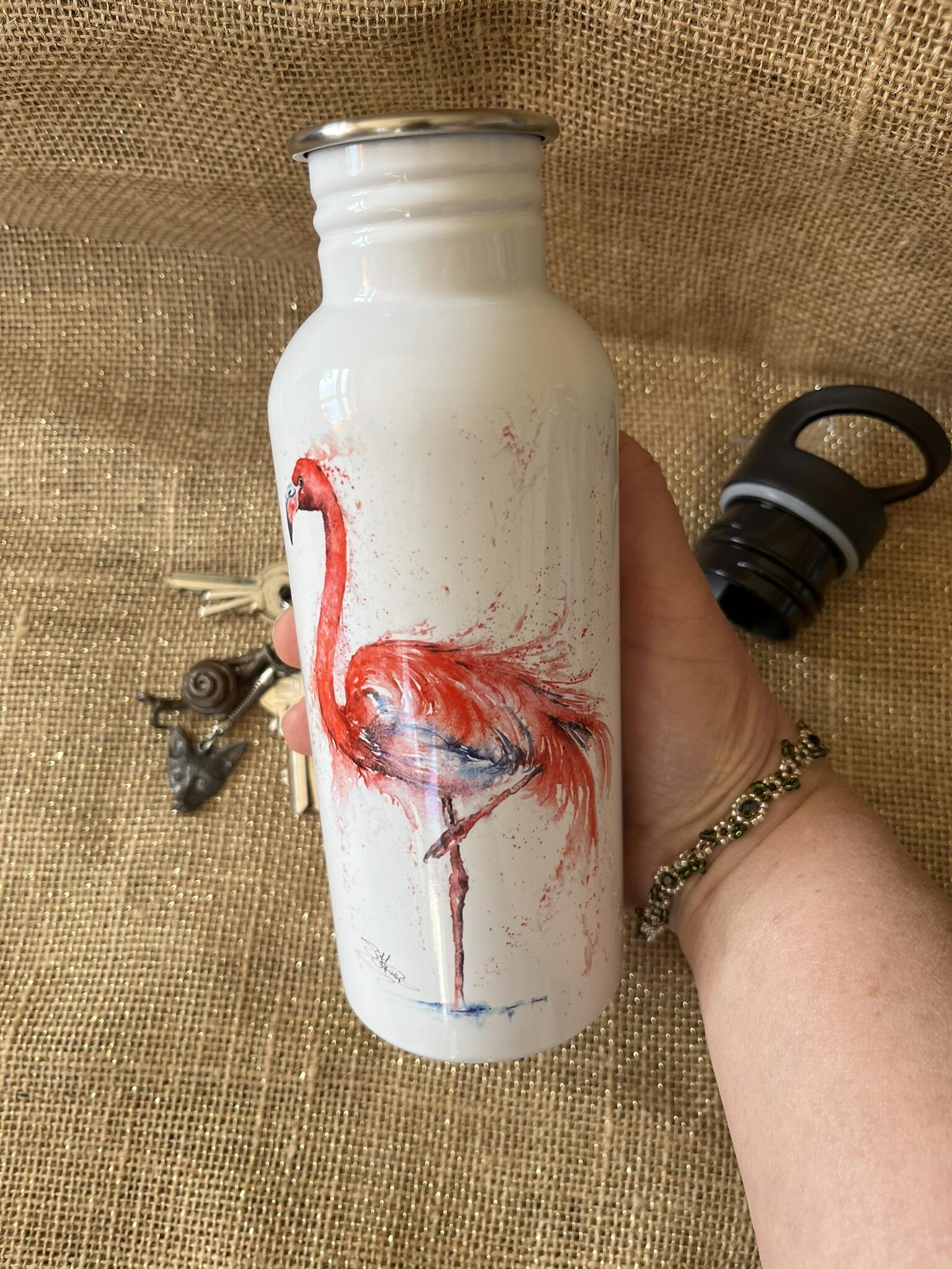 steel bottle with flamingo design