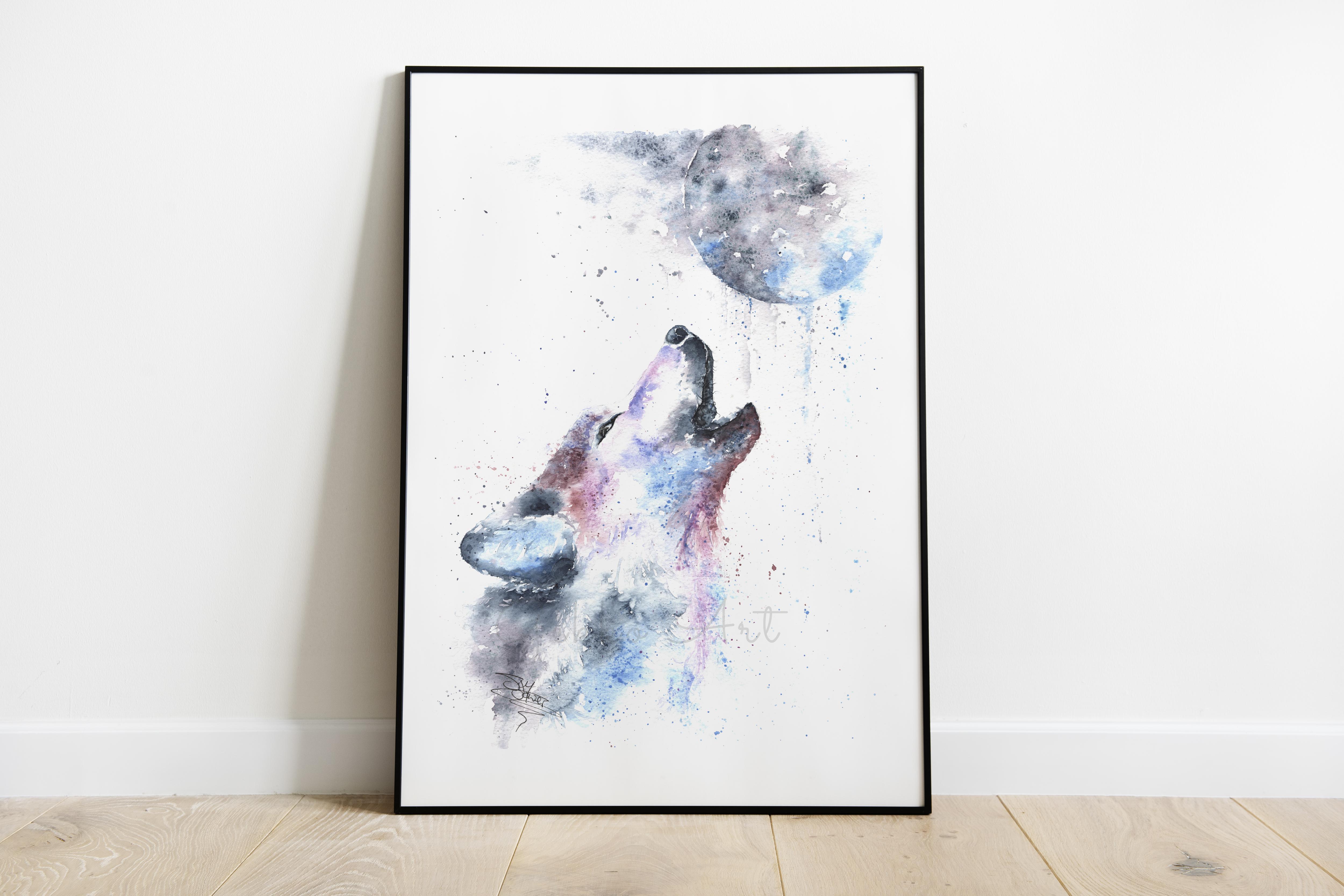 wolf painting with frame
