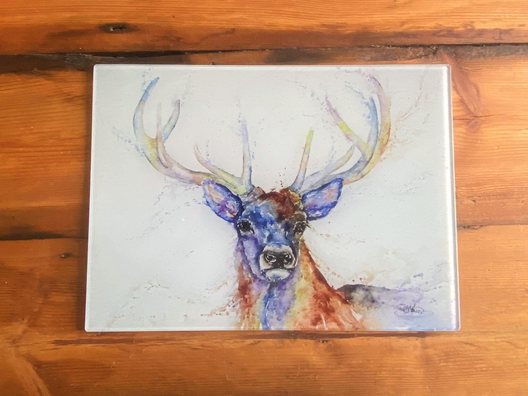 stag watercolour chopping board