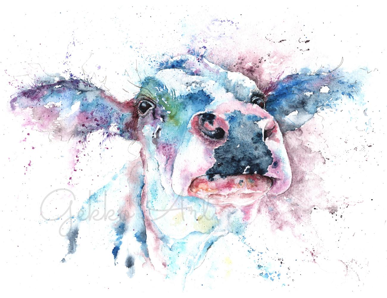 friesian cow watercolour