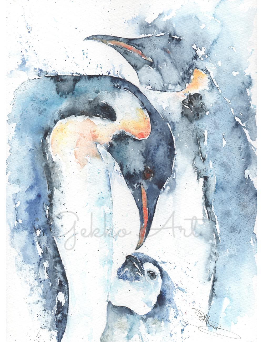 penguin family watercolour print