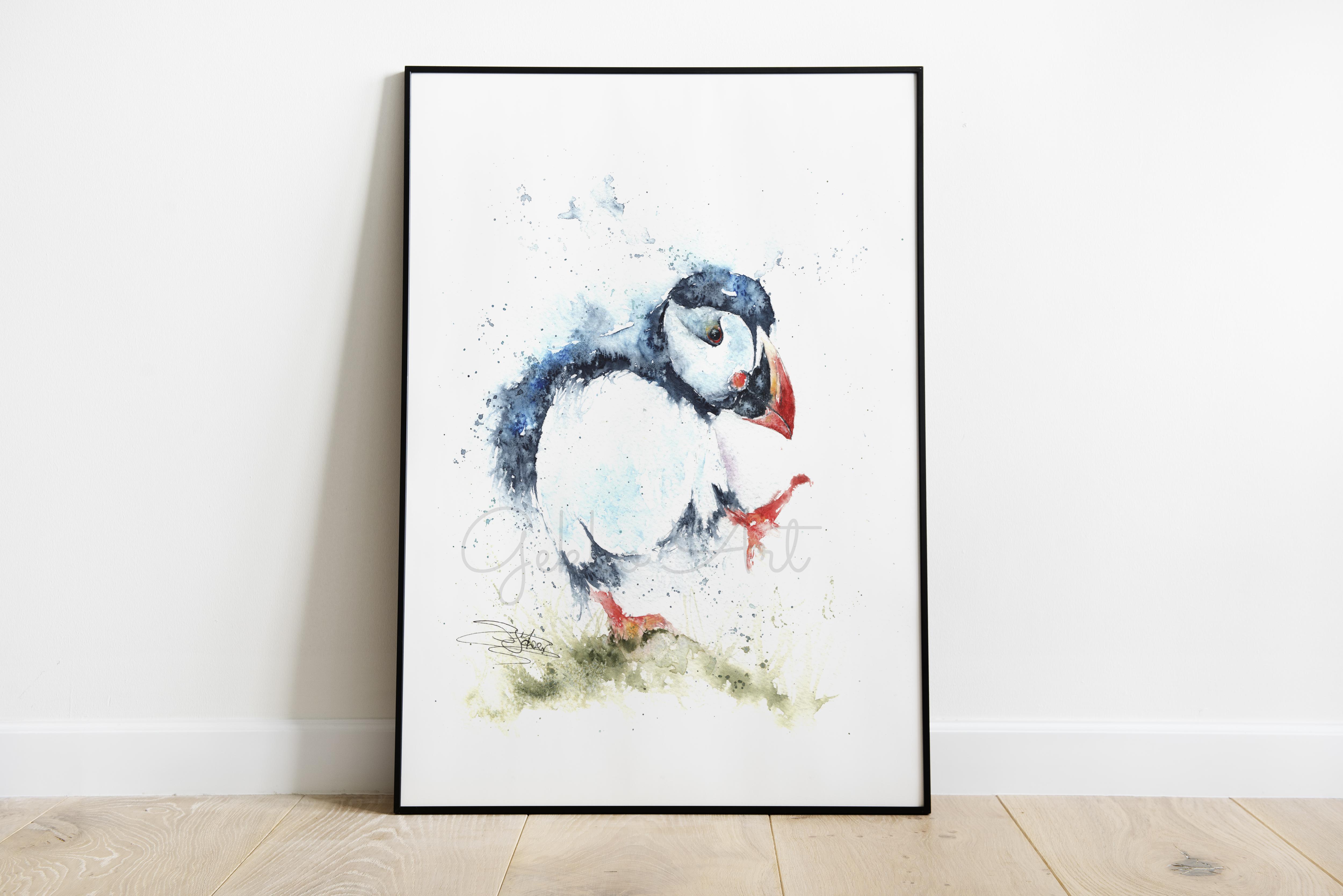 puffin painting framed