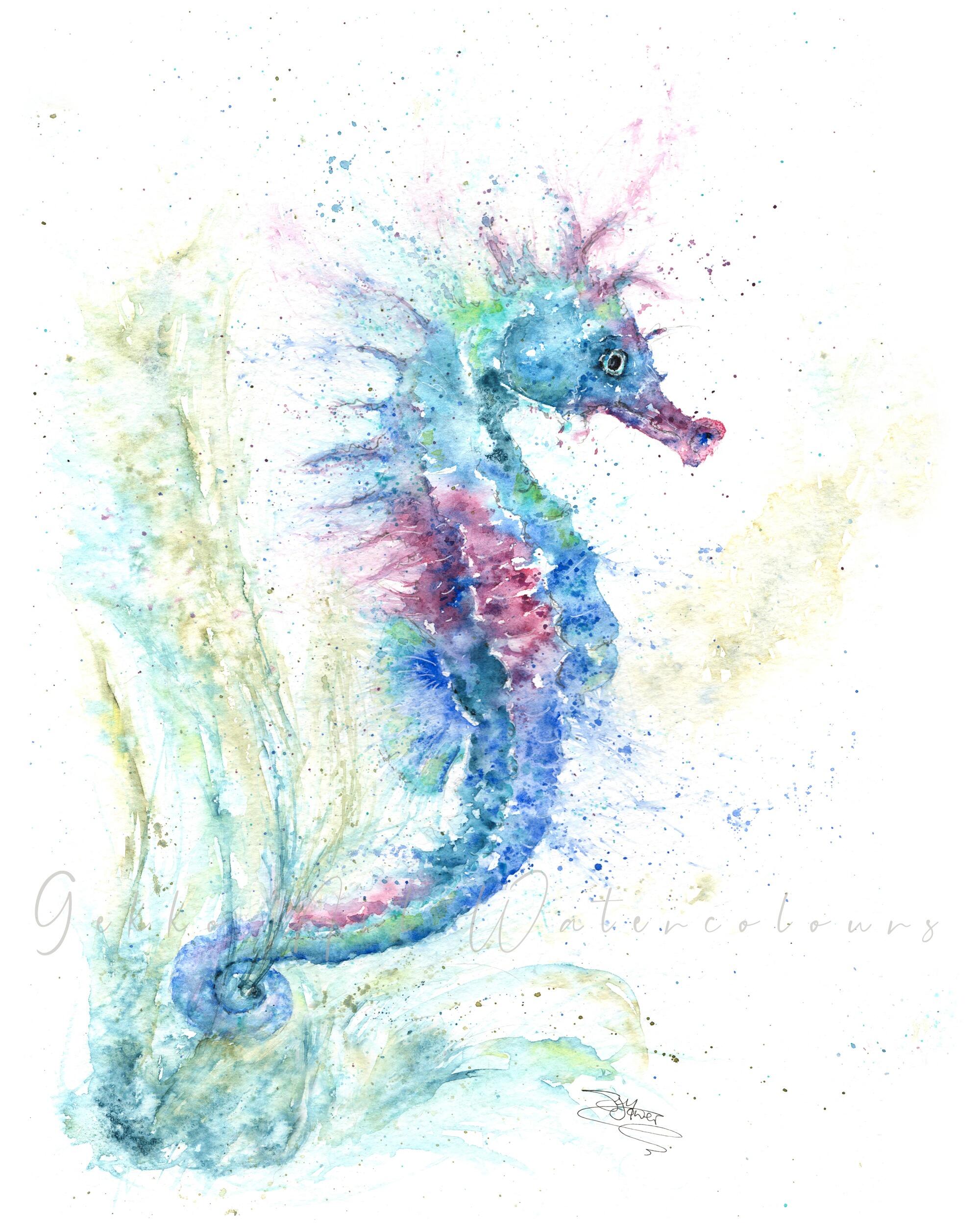 seahorse watercolour