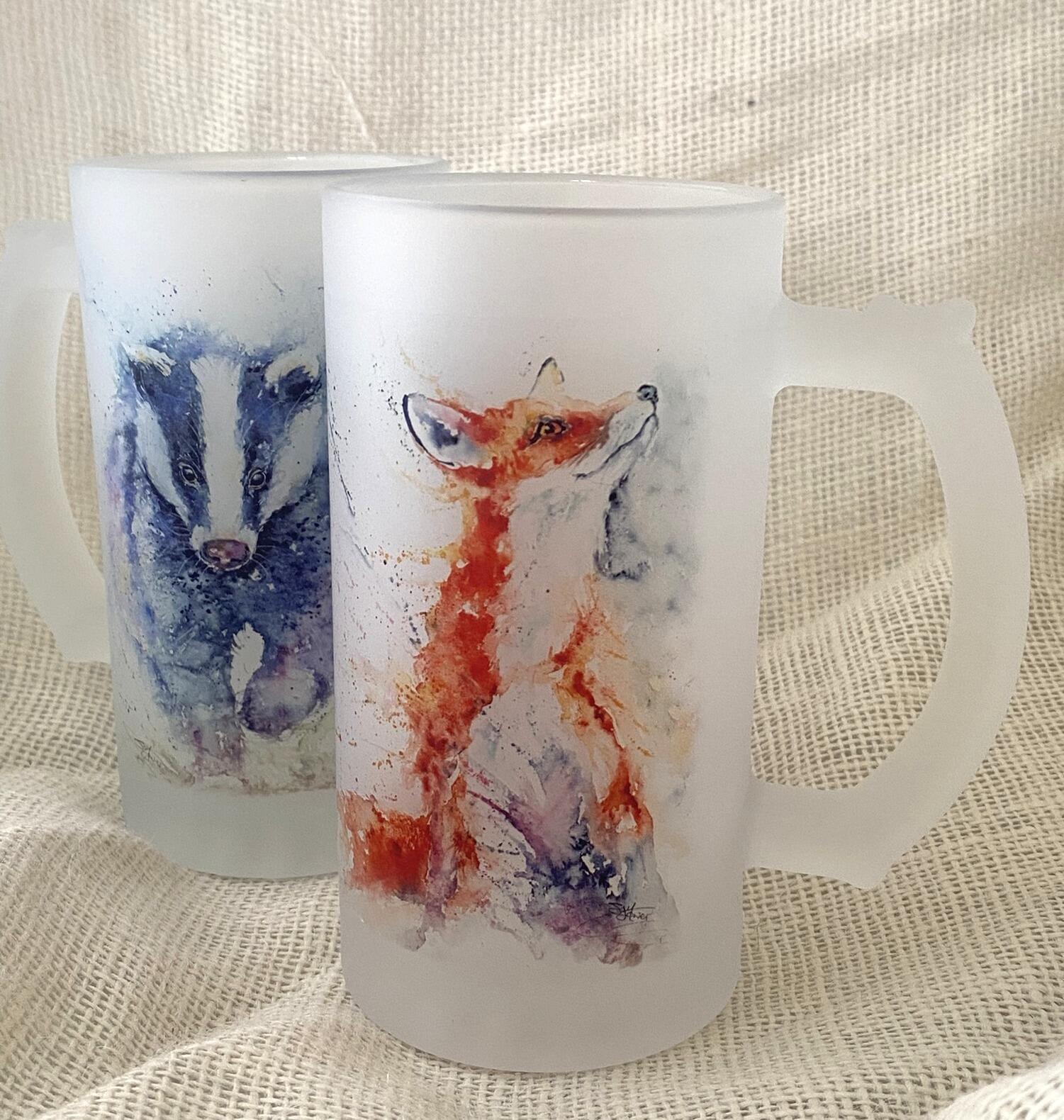 frosted glass beer tankards
