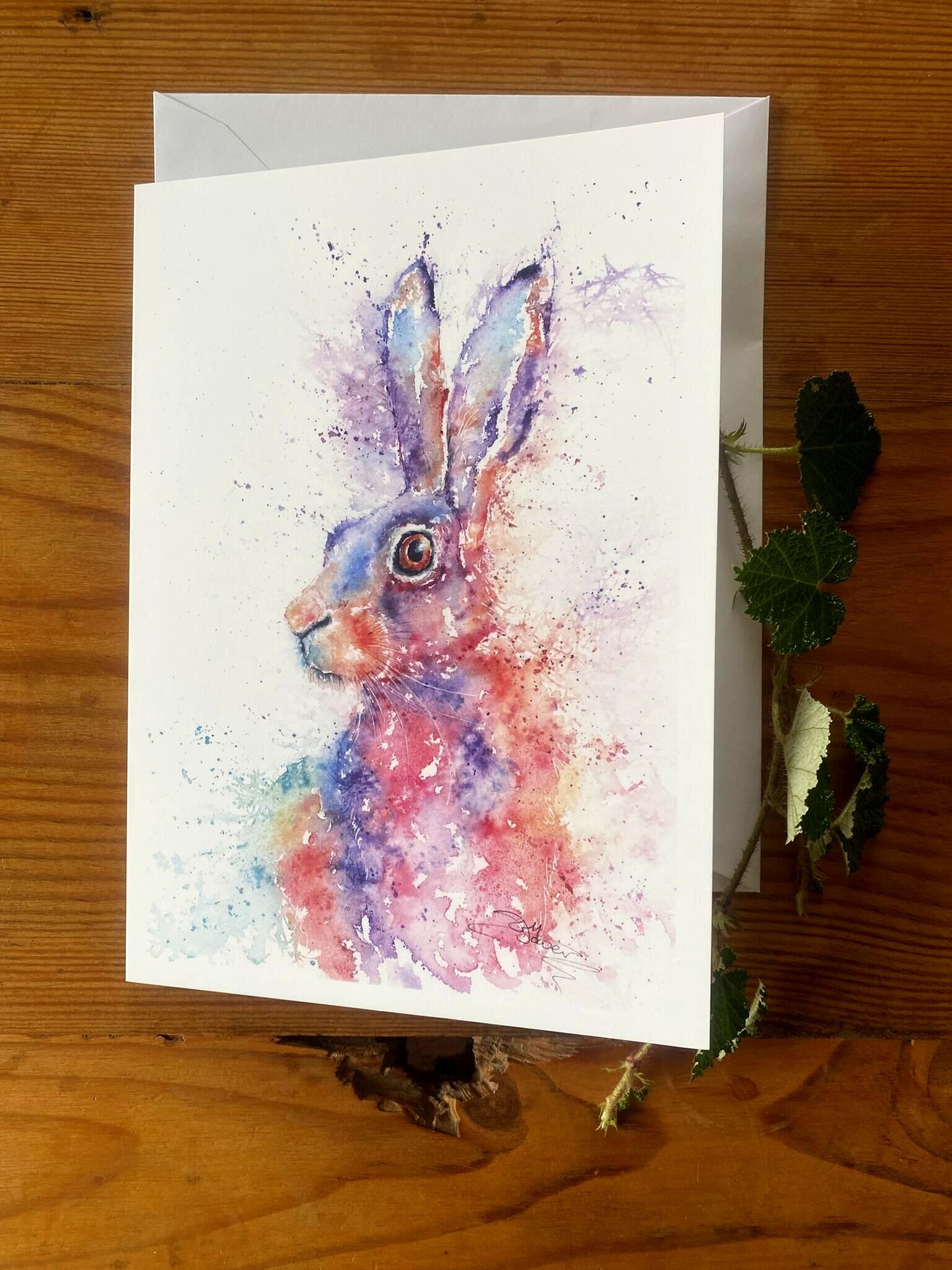 A5 blank card with hare painting