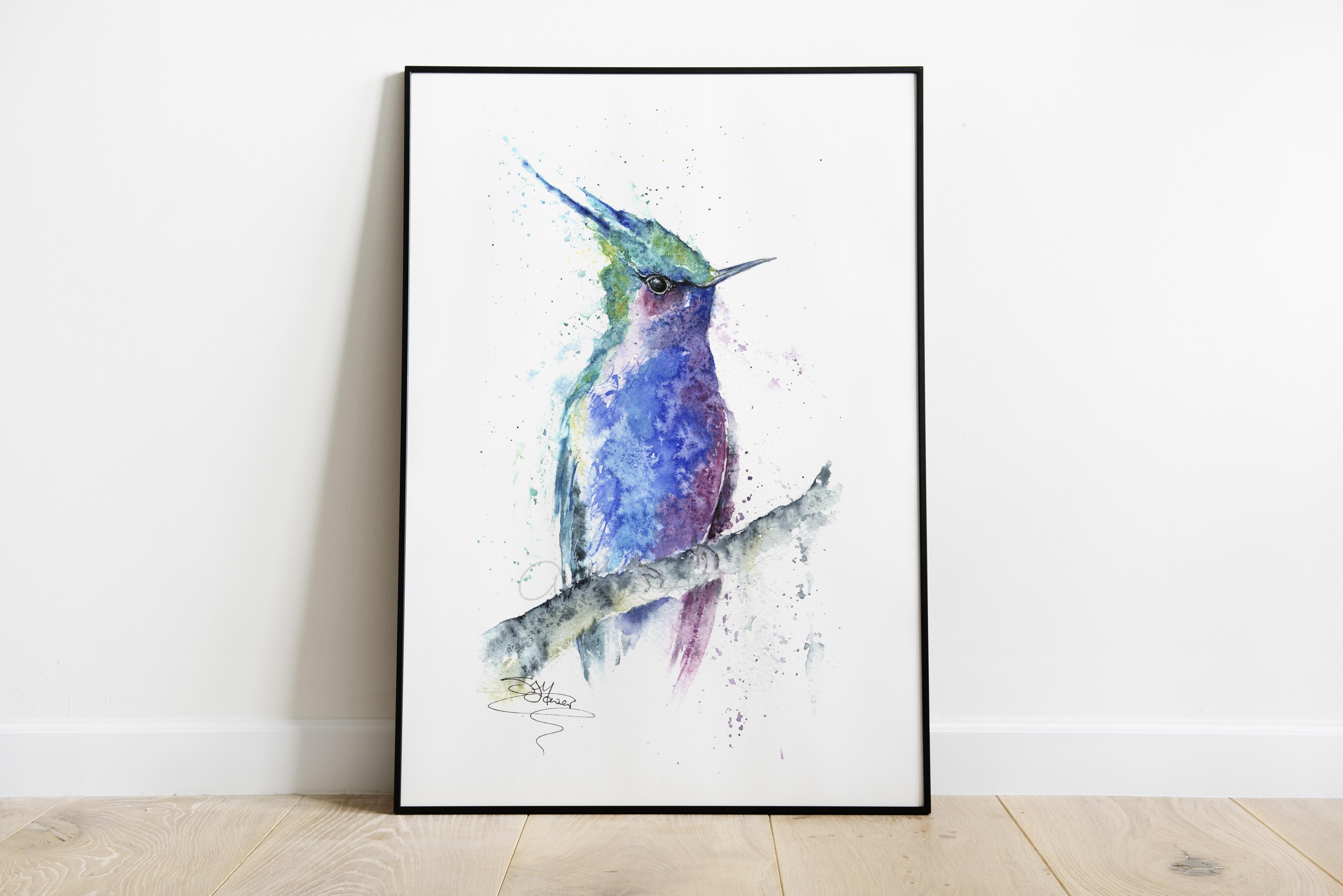 framed hummingbird painting
