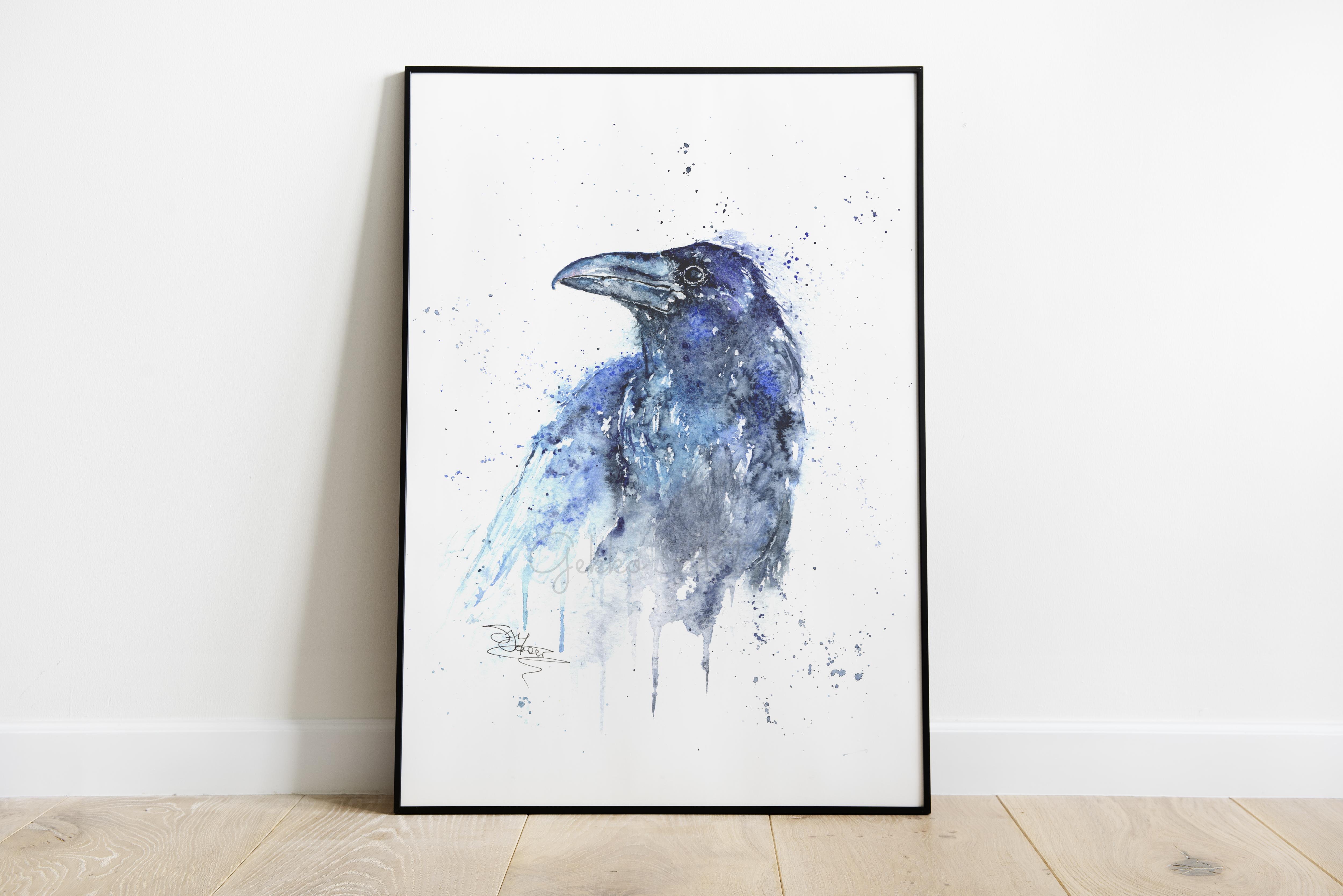 framed raven painting