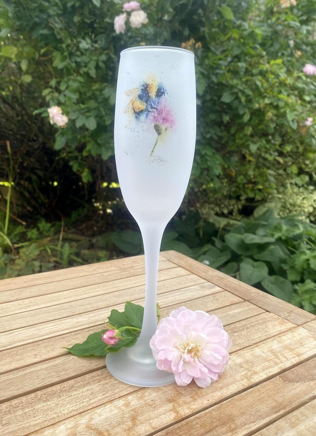bumblebee and thistles champagne flute