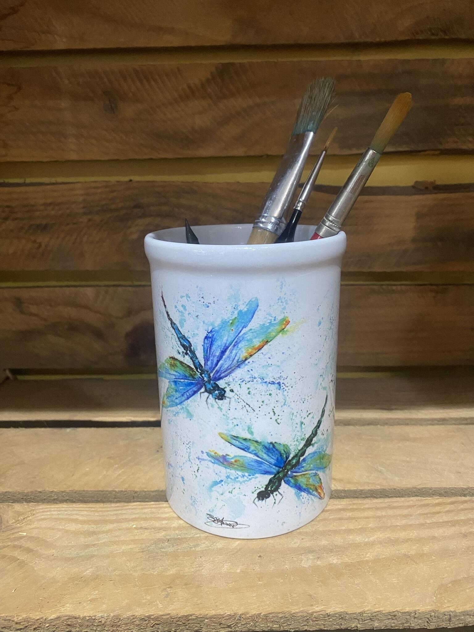 dragonfly ceramic pen pot