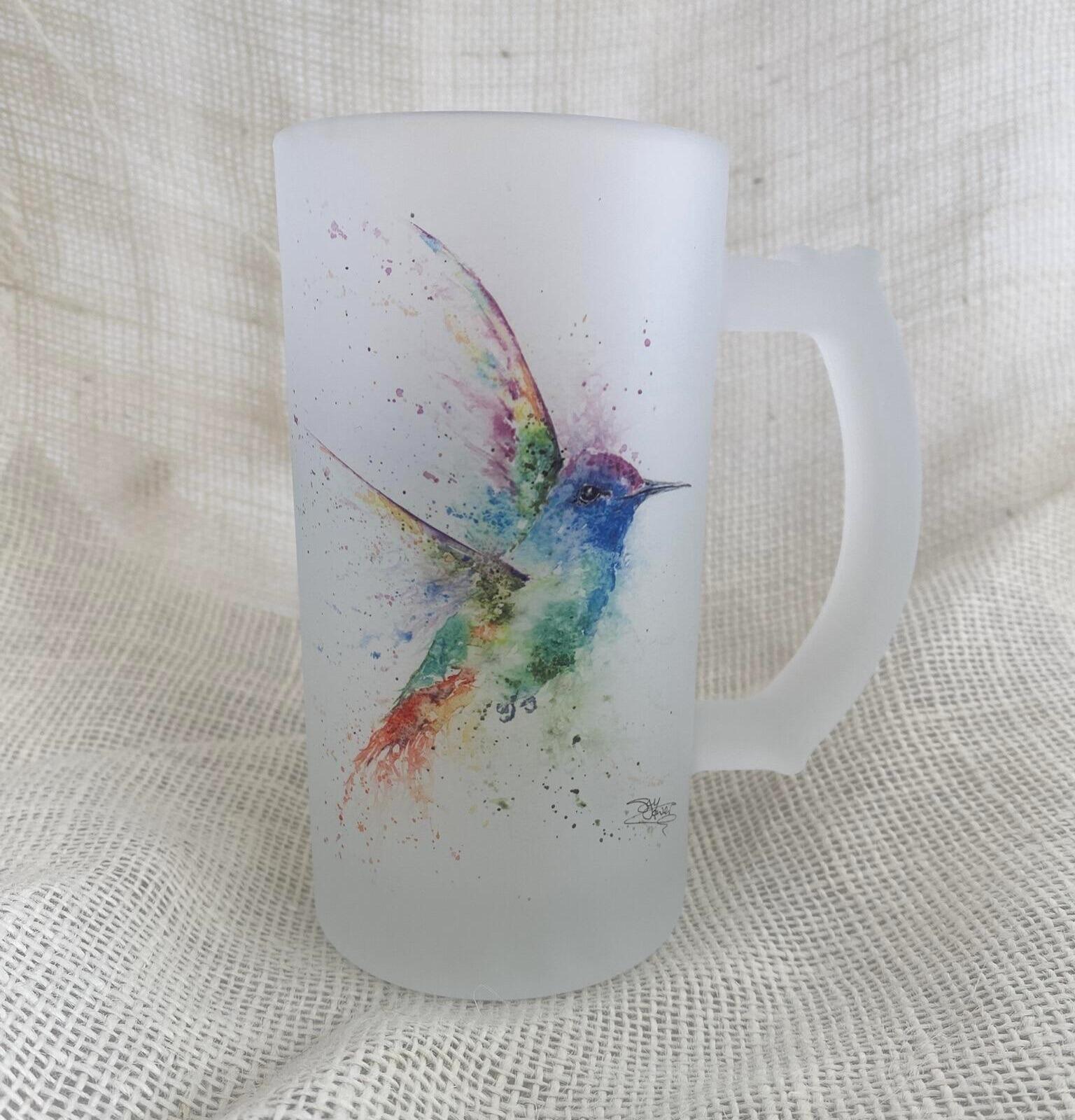 hummingbird frosted beer glass