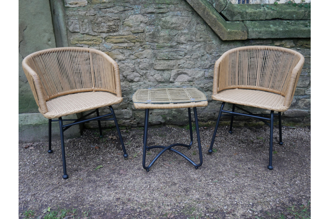 Rattan two best sale chairs and table