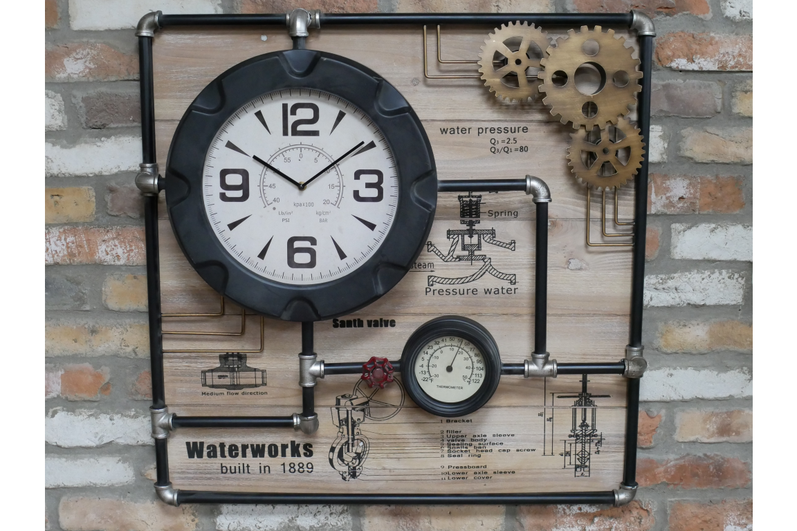 Large Industrial Pipe Clock 79cm | Christmas Gifts | Soame Interiors