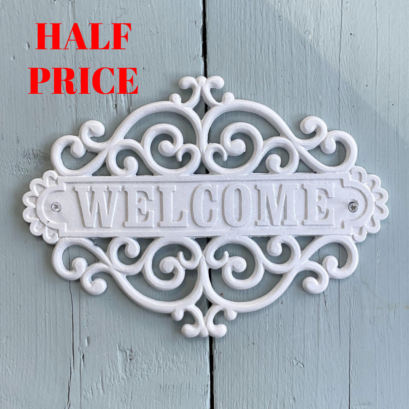 A Welcome Cast Iron Wall Plaque, White