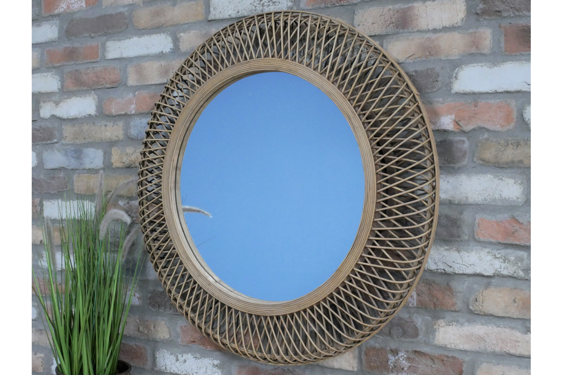 Wooden Detail Circular Mirror