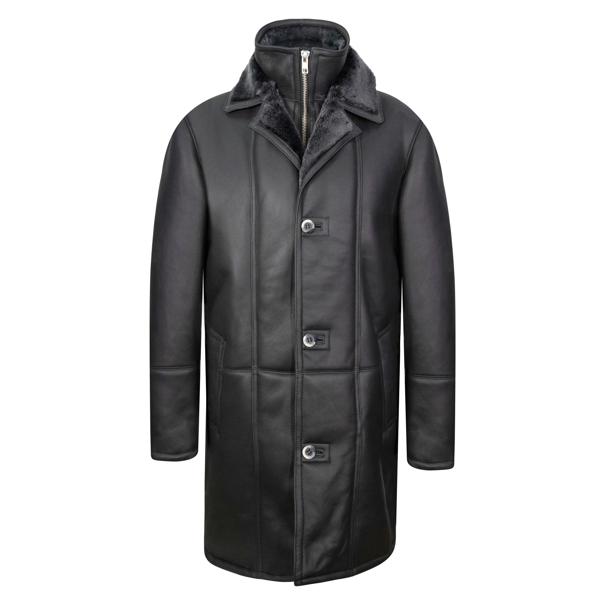 A beautiful mens 3/4 length sheepskin coat in black