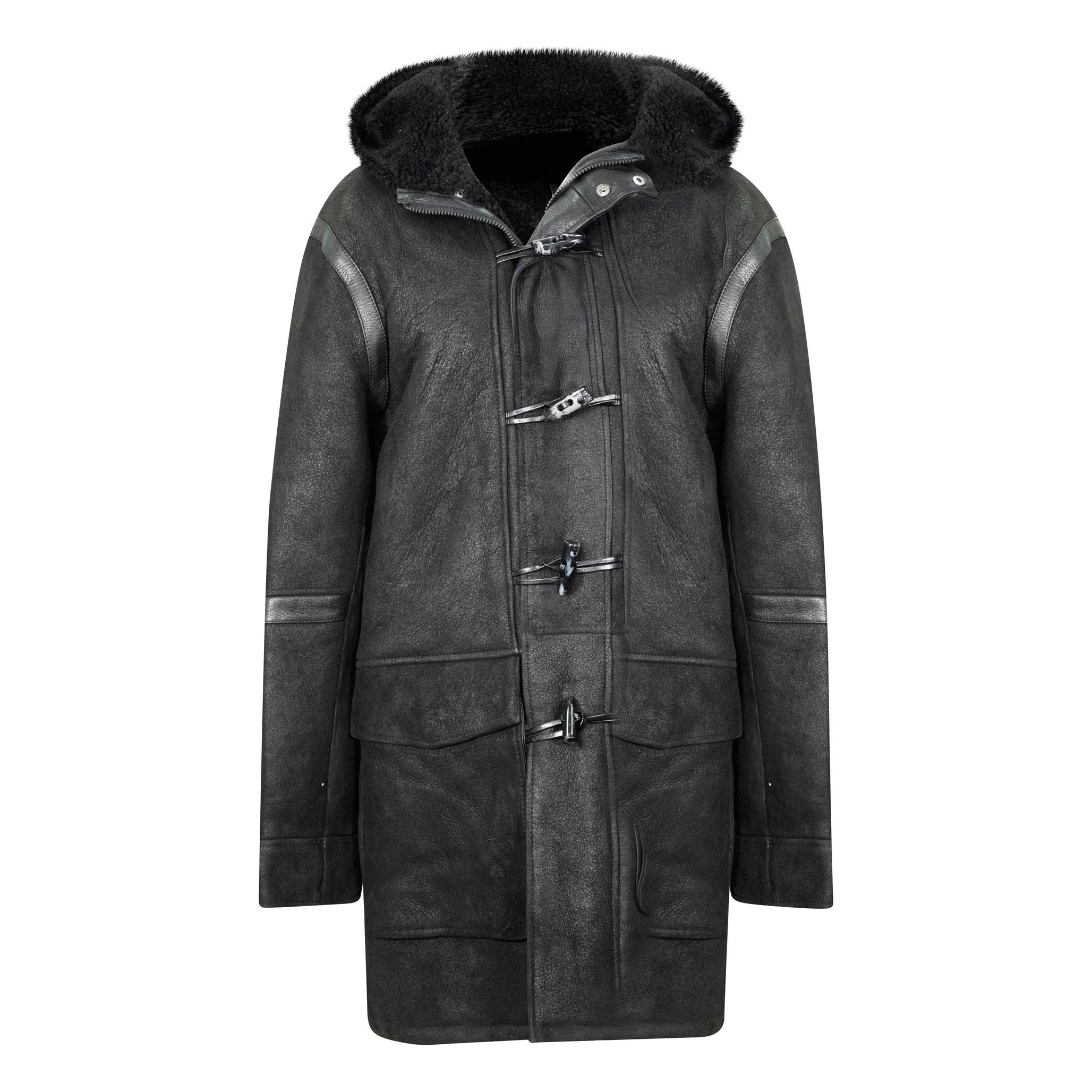 A 3/4 Length Mens Duffle Sheepskin coat in black