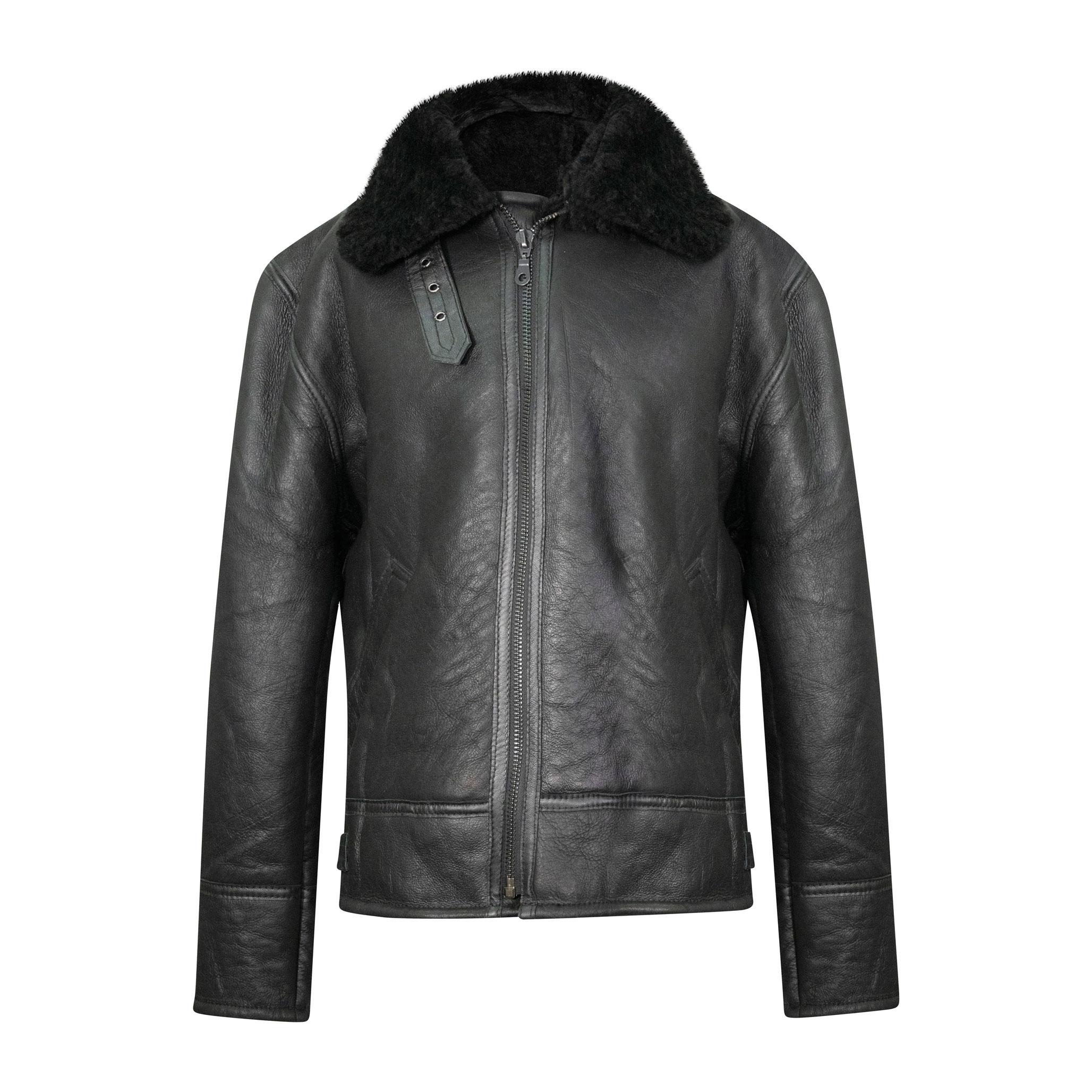 A thick sheepskin jacket in full black, waist length