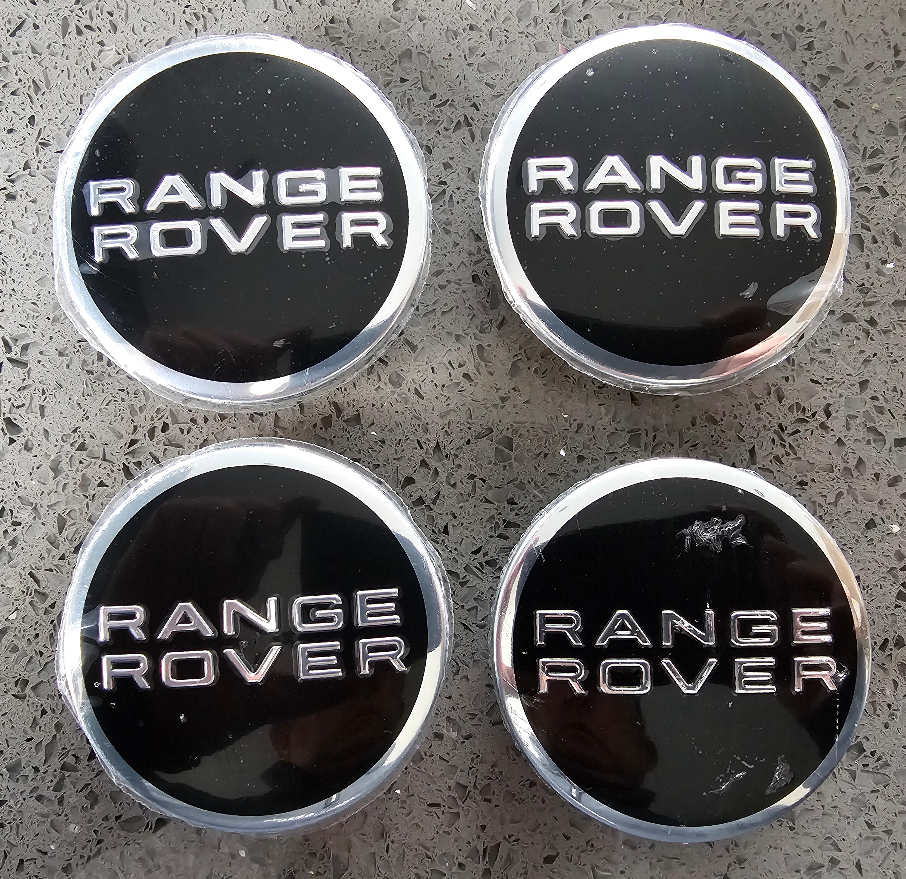 Range Rover style 60mm Alloy wheel centre caps Black x4.