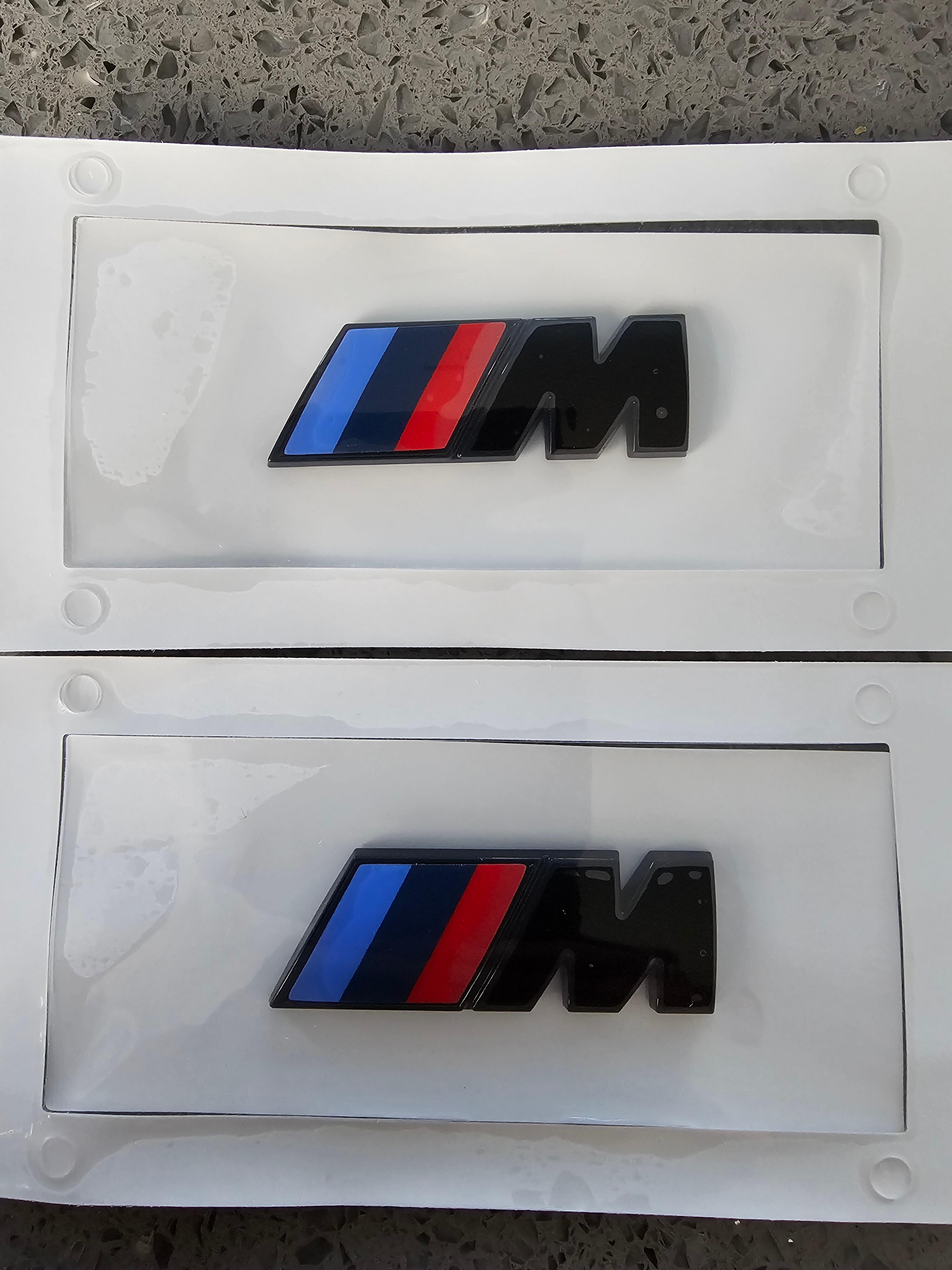 BMW M Sport Logo Gloss Black Wing badges x2 15x45mm