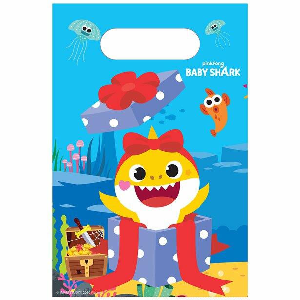Pack of 8 colourful Baby Shark paper party bags