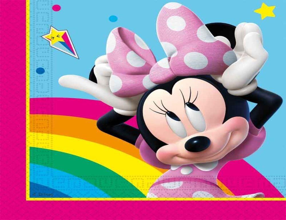 A colourful Minnie Rainbow paper napkin featuring the only and only Minnie Mouse