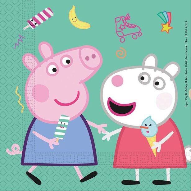 A green colourful Peppa Pig Messy Play paper napkin