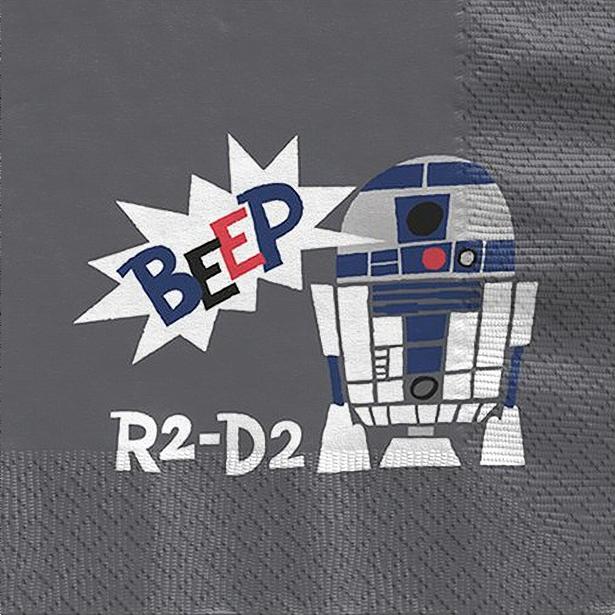 A grey napkin with R2-D2 in the middle of each one