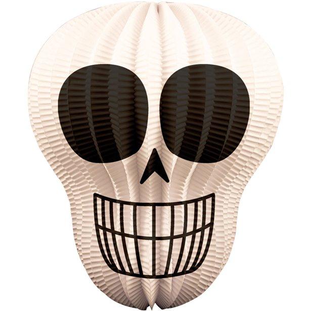 A white halloween paper lantern skull hanging decoration