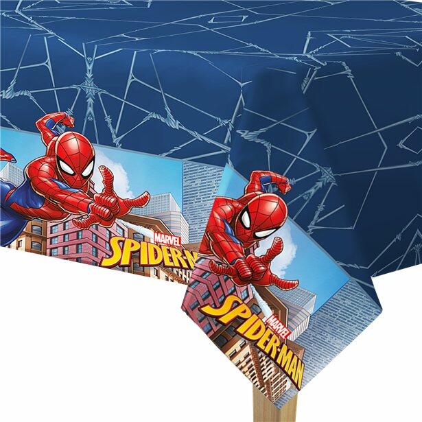 A plastic Spiderman Crime Fighter table cover measuring 1.8m x 1.2m