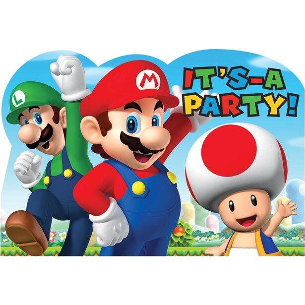 Pack of 8 Super Mario party invitations