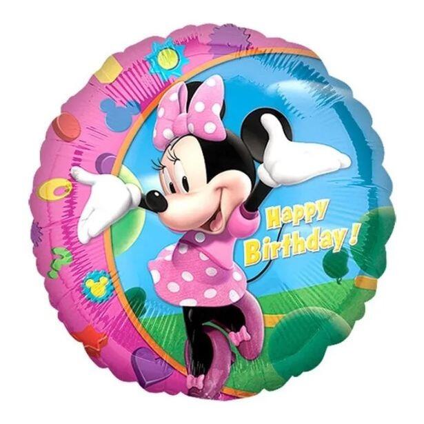 An 18" colourful Minnie Mouse Happy Birthday foil balloon