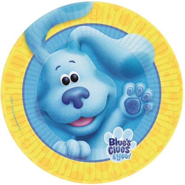 A pack of 8 Blue's Clues plates featuring Blue the puppy