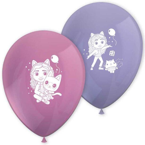 Pack of 8 pink and purple Gabby's Dollhouse latex balloons
