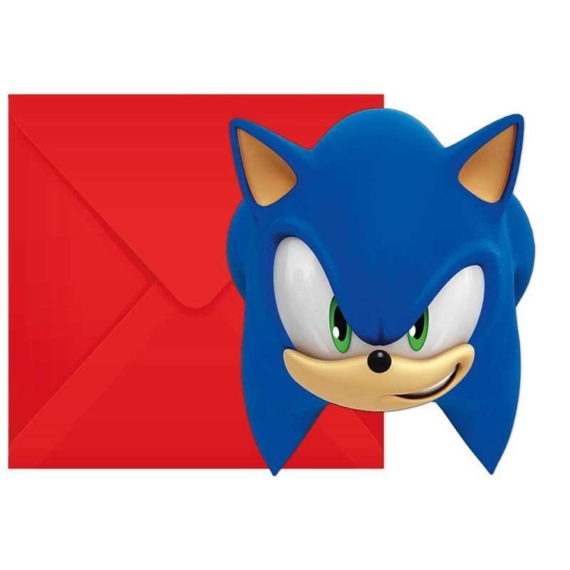 Pack of 6 Sonic the Hedgehog shaped invitations with matching envelopes