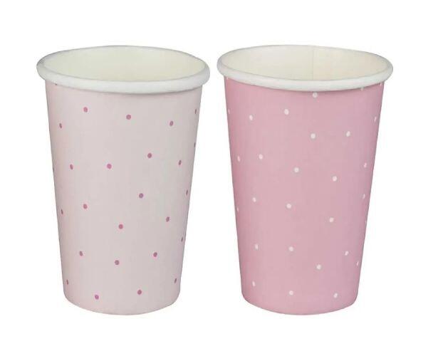 Pack of 8 pamper party polka dot paper cups in s shades of pink