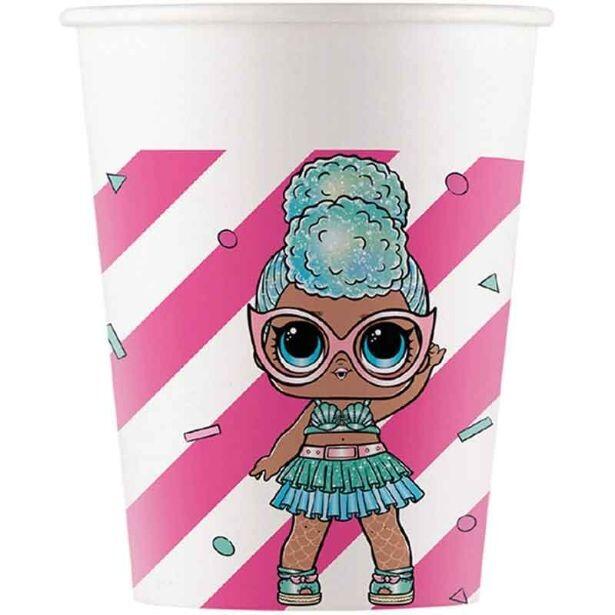 Pack of 8 Lol Surprise Glitterati pink and white striped paper cups