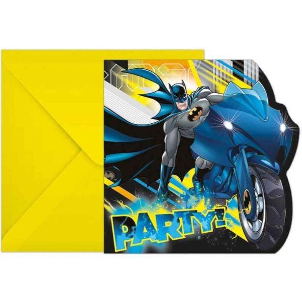 Pack of 6 Batman Rogue Rage party shaped invitations with matching yellow envelopes