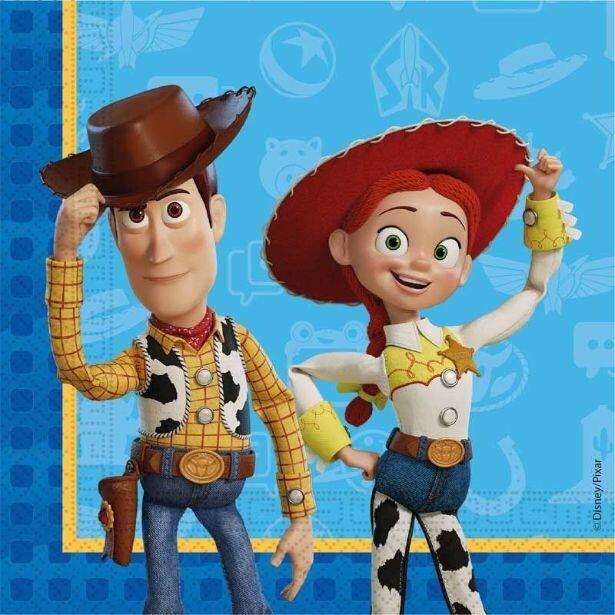 A pack of 20 paper napkins featuring Woody and Jessie