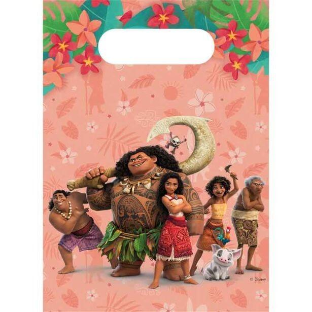 A pack of 4 double-sided Disney Moana Sailing Spirit themed unfilled paper party bags