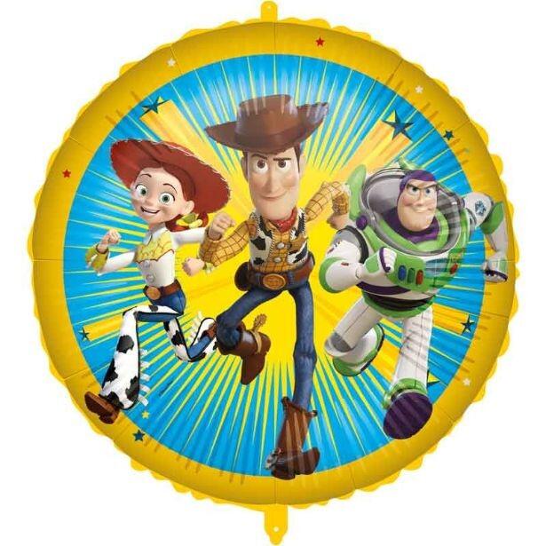 An 18 inch Toy Story 5 foil balloon featuring Woody, Buzz Lightyear and Jessie in an action pose