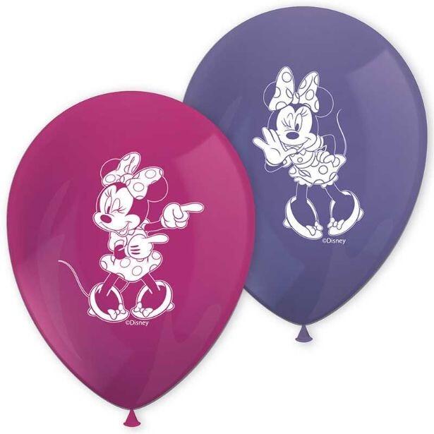 Pack of 8 pink and purple uninflated Minnie Mouse latex balloons