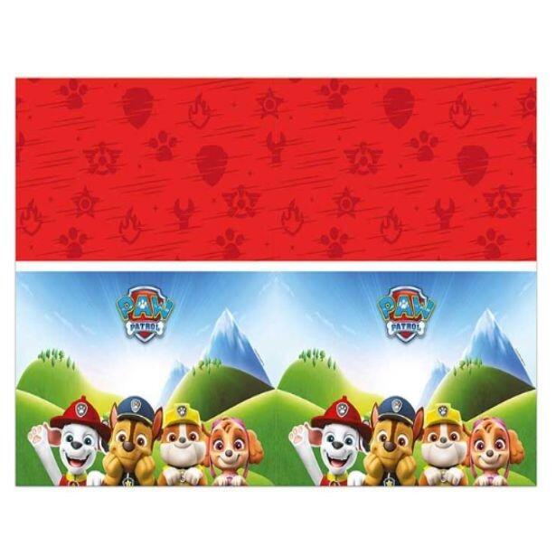 A 120 cm x 180 cm rectangular plastic Paw Patrol table cover featuring some of the Paw Patrol pups