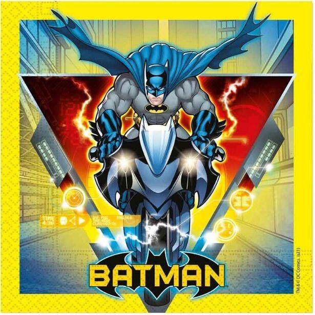 Pack of 20 Batman Rogue Rage paper napkins featuring Batman on his Bat Bike