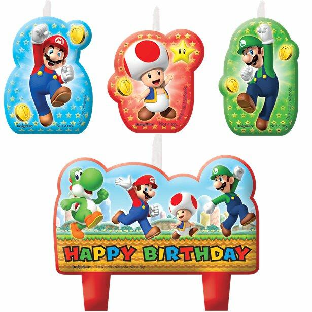 A 4 pack of Super Mario birthday candles