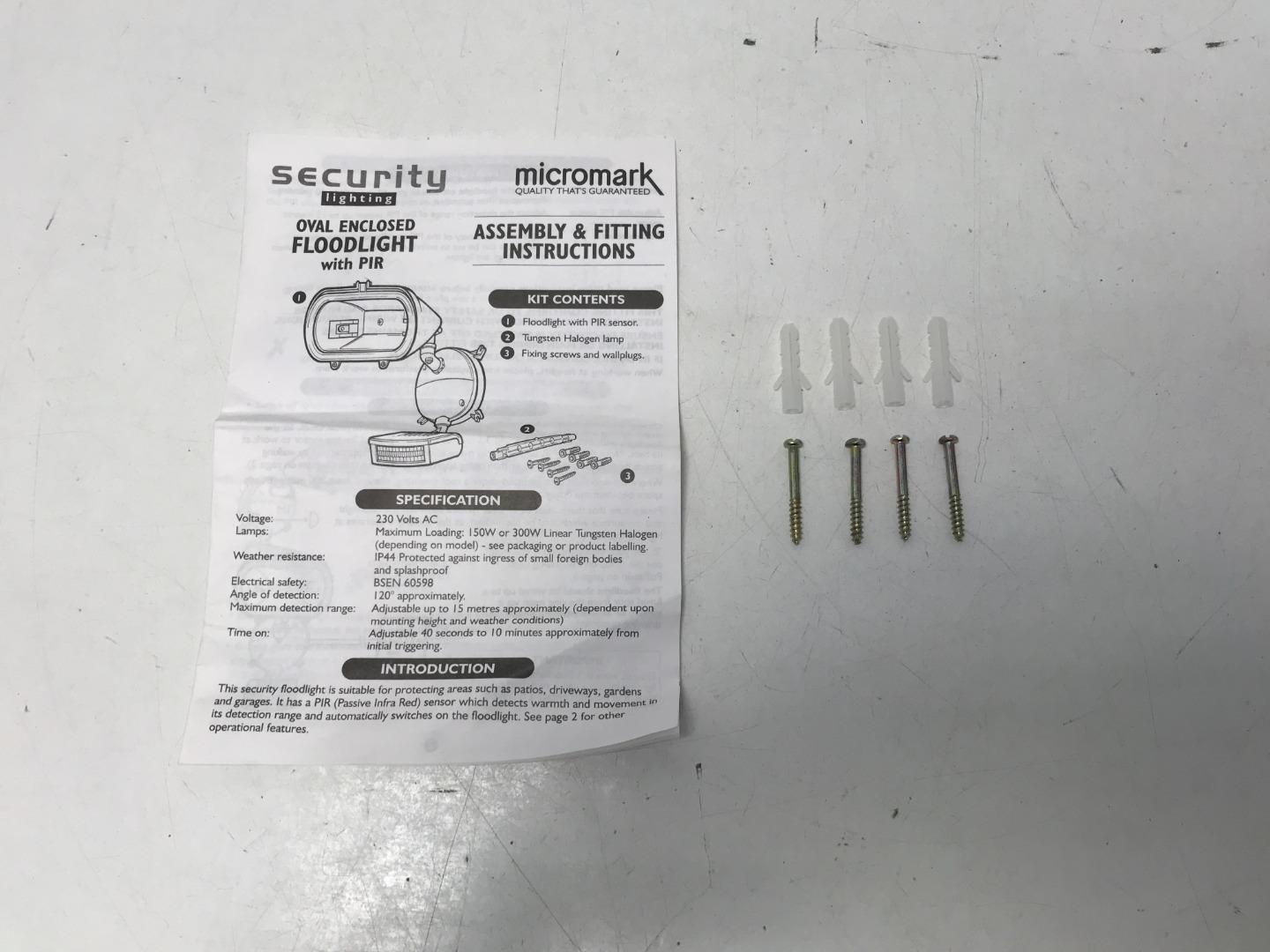 Micromark Marshall 300W Oval Enclosed Floodlight with PIR