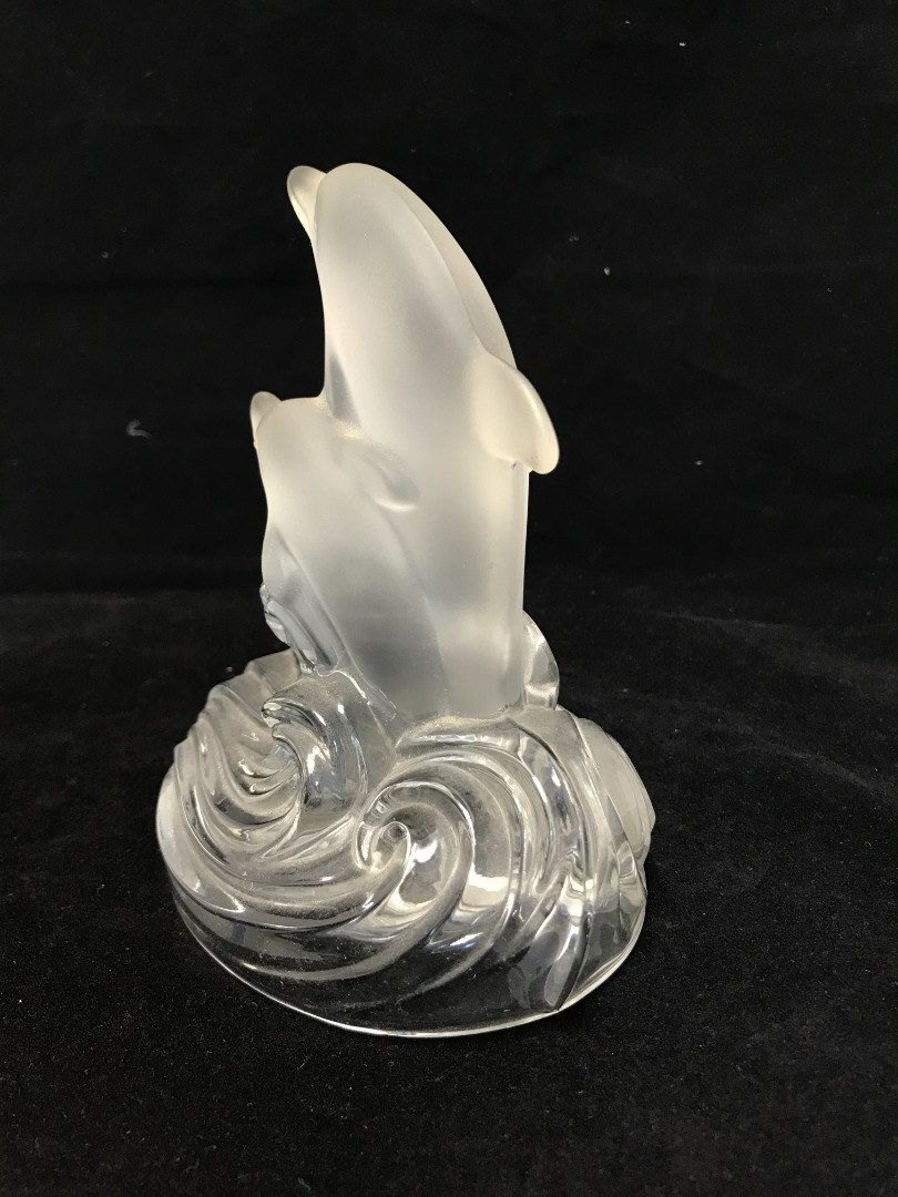 Glass Dolphins Paperweight