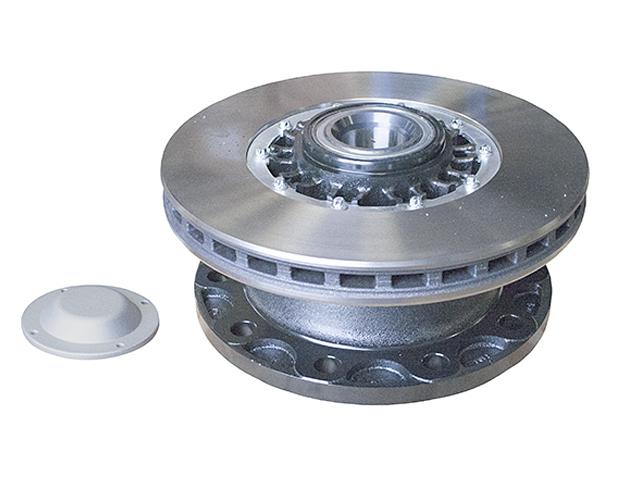 This is an image of  Front Hub Assembly Complete With Bearing And Disc 1691621 1699327 1818004 570001WD HGV Truck Part