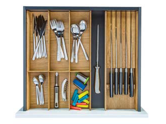 Kesseböhmer Natural Oak 1x Multipurpose, 1x Cutlery Tray & 1x Knife Block inserts for 600mm width kitchen drawers