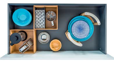 Kesseböhmer Deep Drawer 4x piece Organiser with plate rack for 1000mm width kitchen drawers