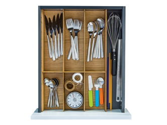 Shallow drawer organisation solutions for 450mm wide kitchen drawers